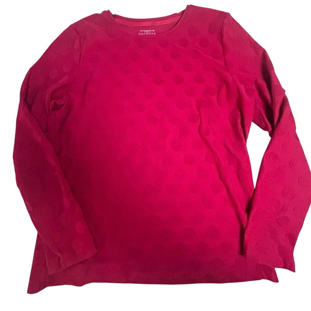 Talbots Women’s Large Red Textured Polka Dot Long Sleeve Cotton Stretch Top